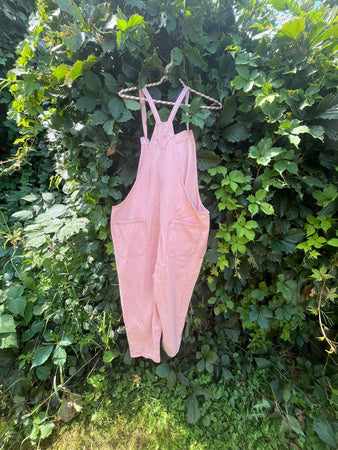 Flower-Hammered Pink Cotton Flower Overalls