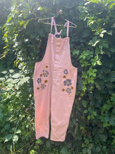 Flower-Hammered Pink Cotton Flower Overalls